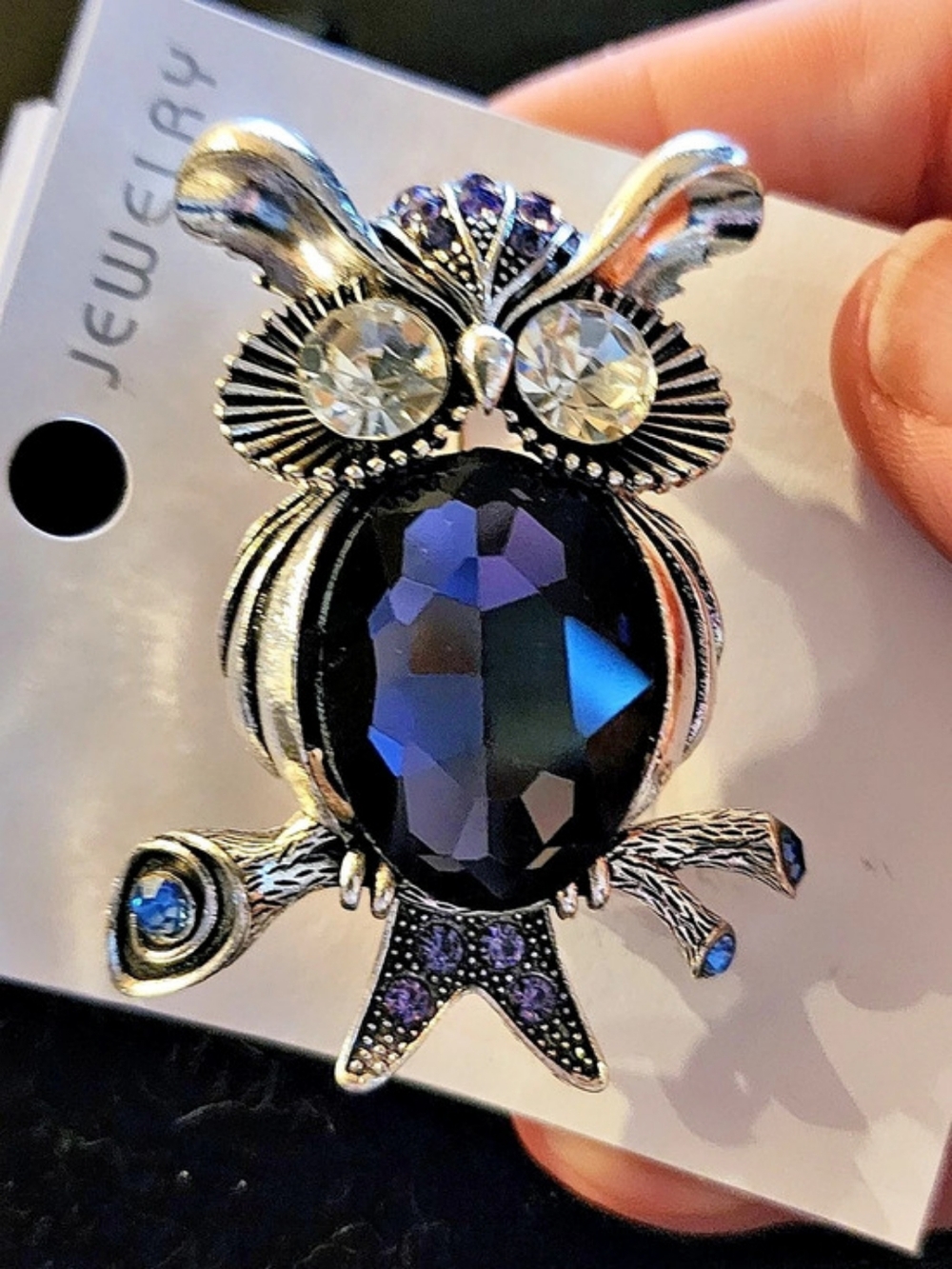 Owl Brooch Blue & Silver